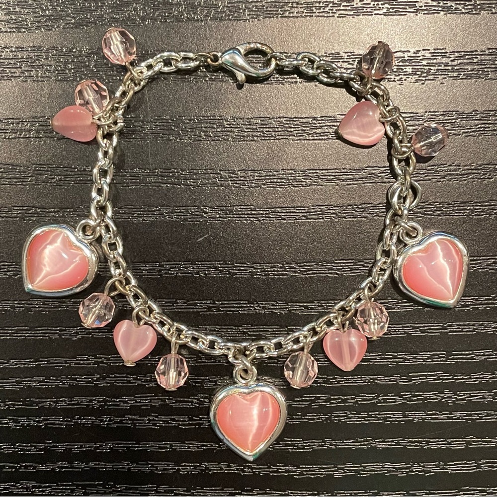 Women Girls Hearts Bracelet Pink / Silver